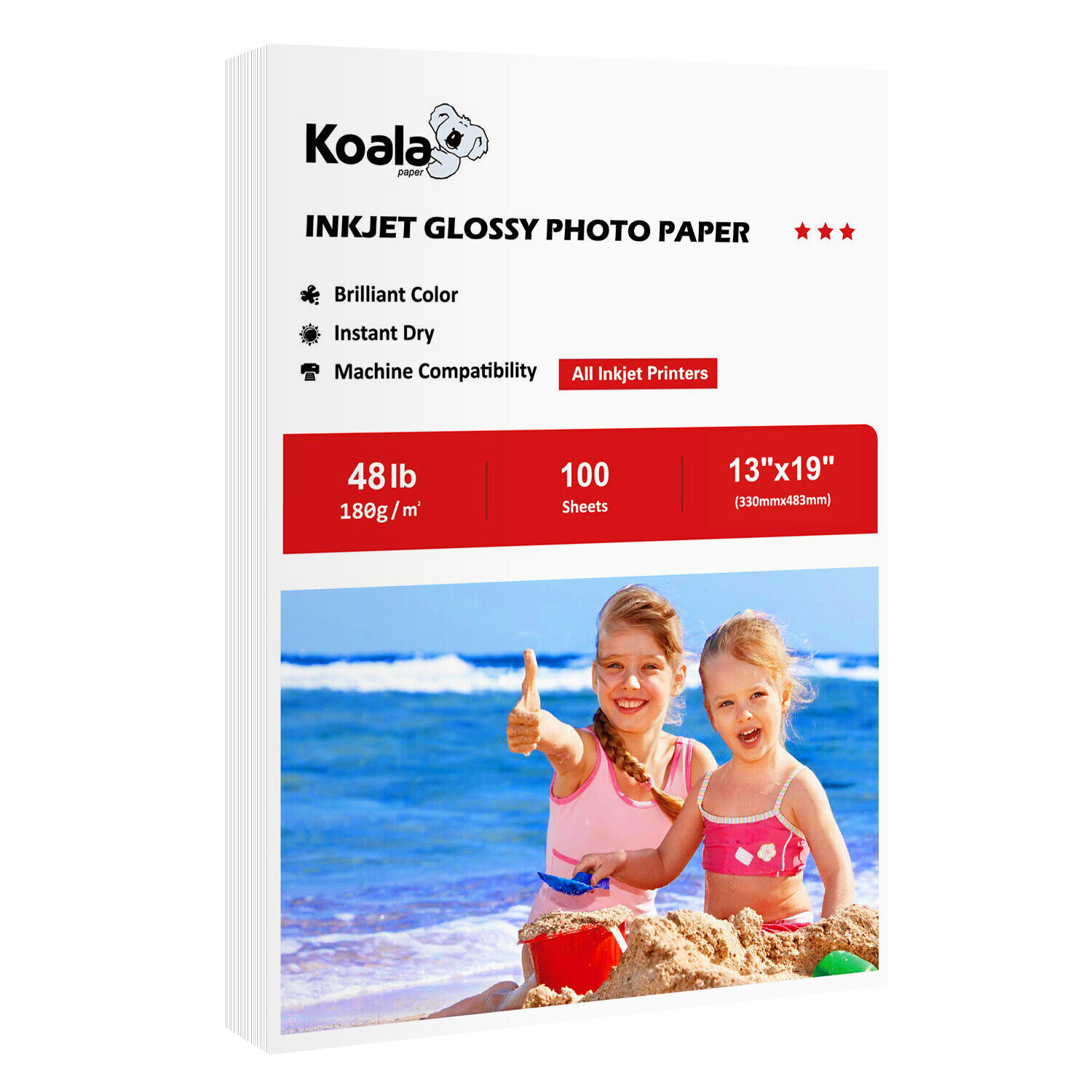 Koala Glossy Photo Paper 13x19 100 Sheets for Inkjet Printer Canon HP 48lb 180g