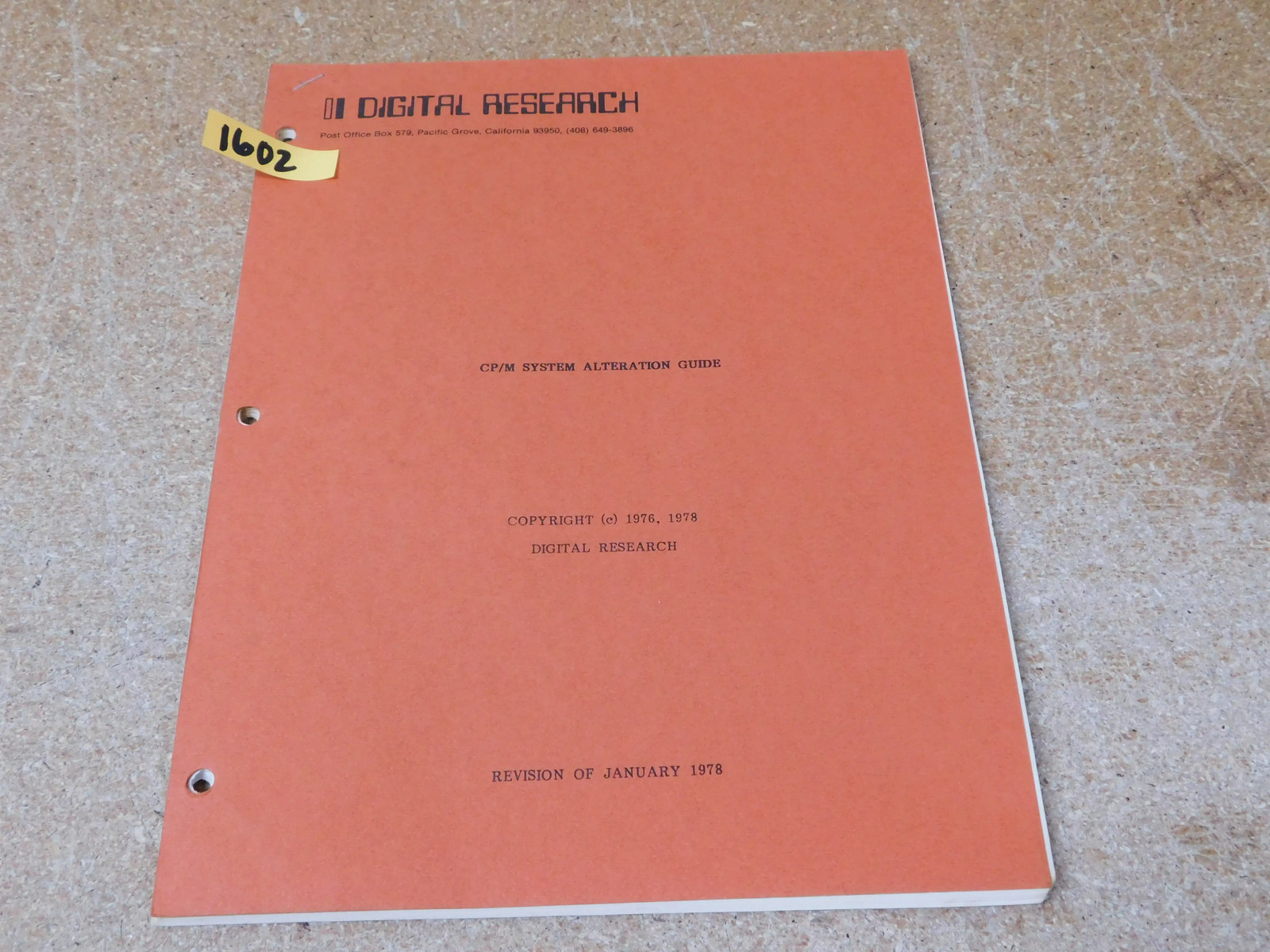 Digital Research CP/M System Alteration Guide Revision of January 1978(original)