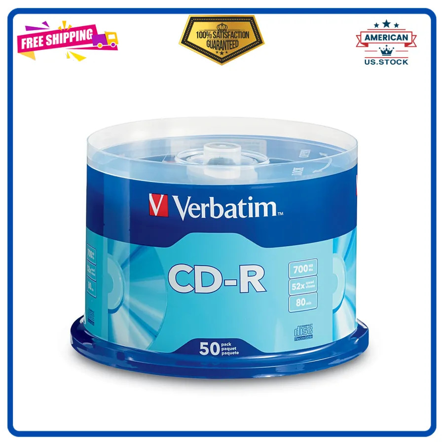 Verbatim CD-R 700MB 80 Min 52x Recordable Data Music Discs 50 Pack Spindle Si...