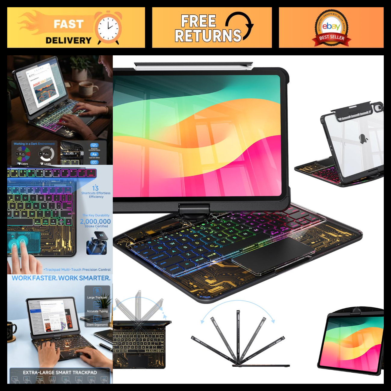 Clear Wireless Keyboard Case for iPad Air 11 & Pro 11 - Slim, Lightweight, Durab