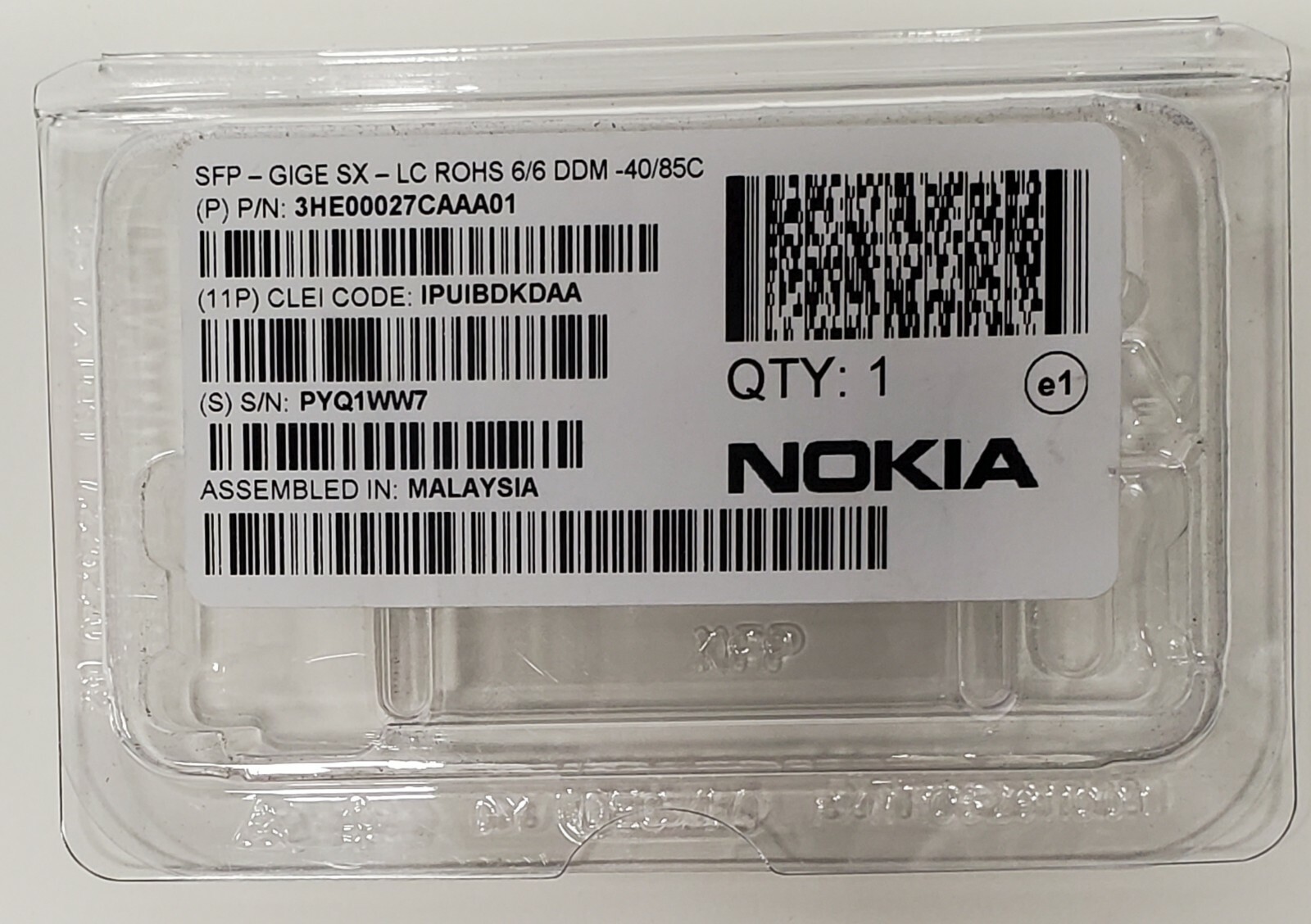 NOKIA 3HE00027CAAA01 SFP-GIGE SX-LC ROHS 6/6 DDM-40/85C Class 1 Transceiver