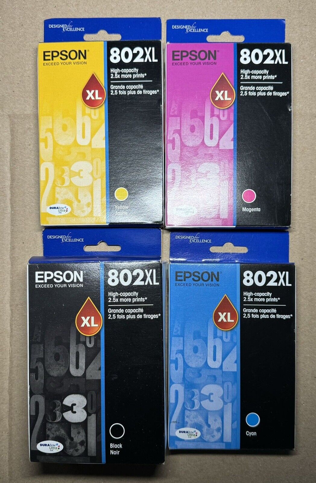 4 Packs 802XL Genuine Ink Cartridges BK Cyan, Magenta, Yellow 2025+