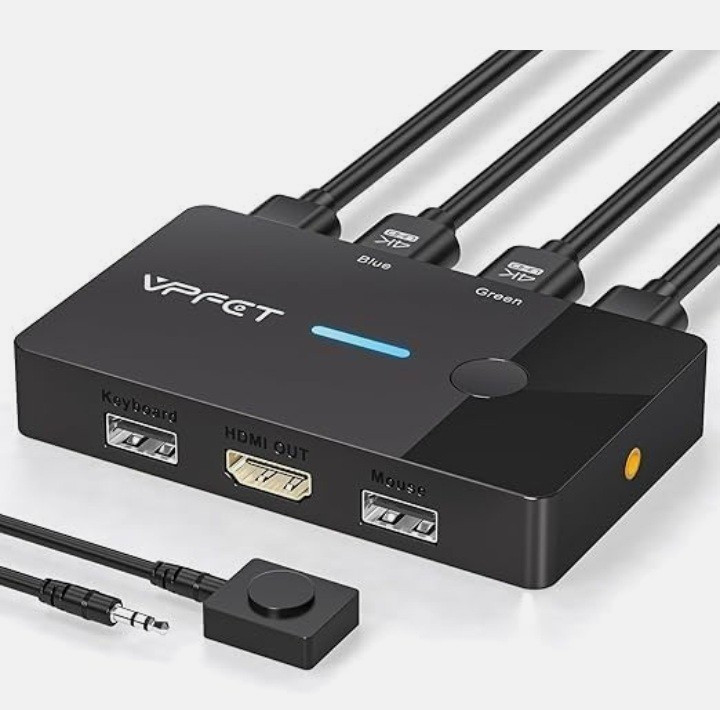 VPFET 2-Port HDMI KVM Switch 4K@60Hz USB Plug & Play w/ Desktop Controller