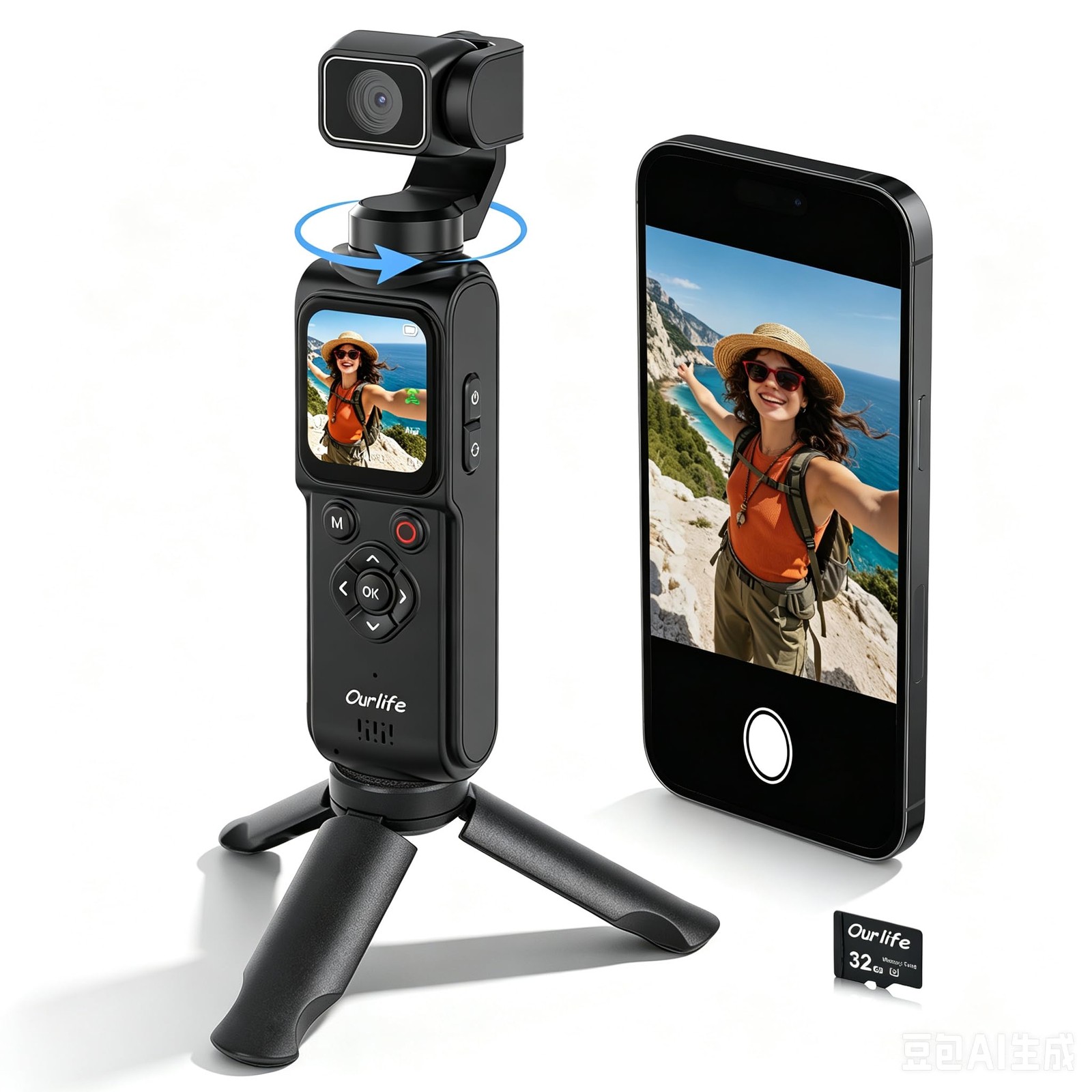 Ourlife 4K Vlogging Camera with Face/Object Tracking 32GB Black