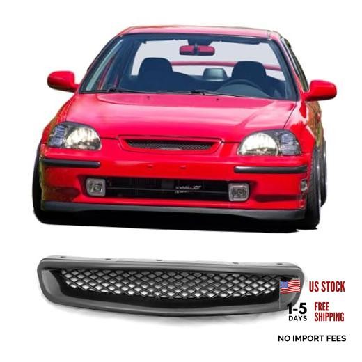 , Grille Compatible With 1996-1998 Civic Pre-Facelift Models, ABS Black Front