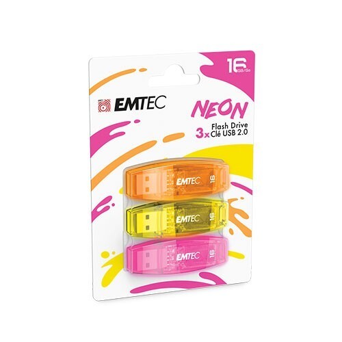 Emtec Dexxon C410 Neon 16GB USB 2.0 Stick Flash Drive 3/Pk Fluorescent Universal