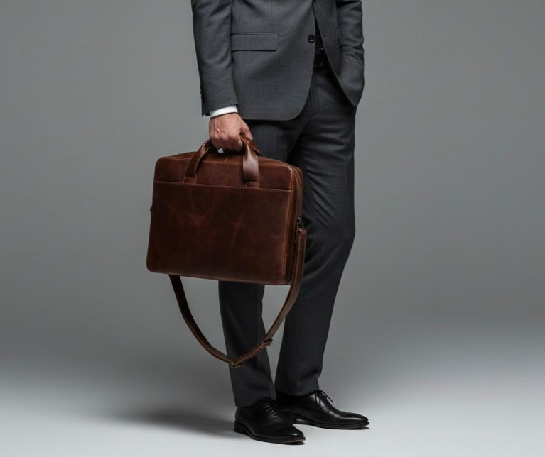 Men Genuine Leather Briefcase Luxury Business Messenger Bag