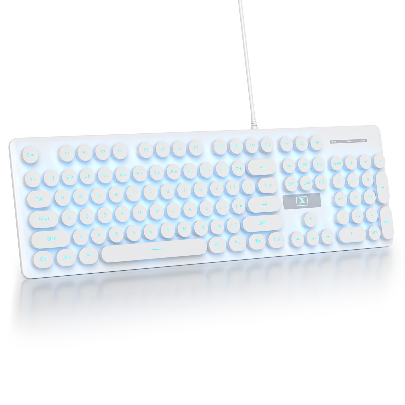 Retro Typewriter White Keyboard Full Size 104 Keys LED Backlit Wired PC