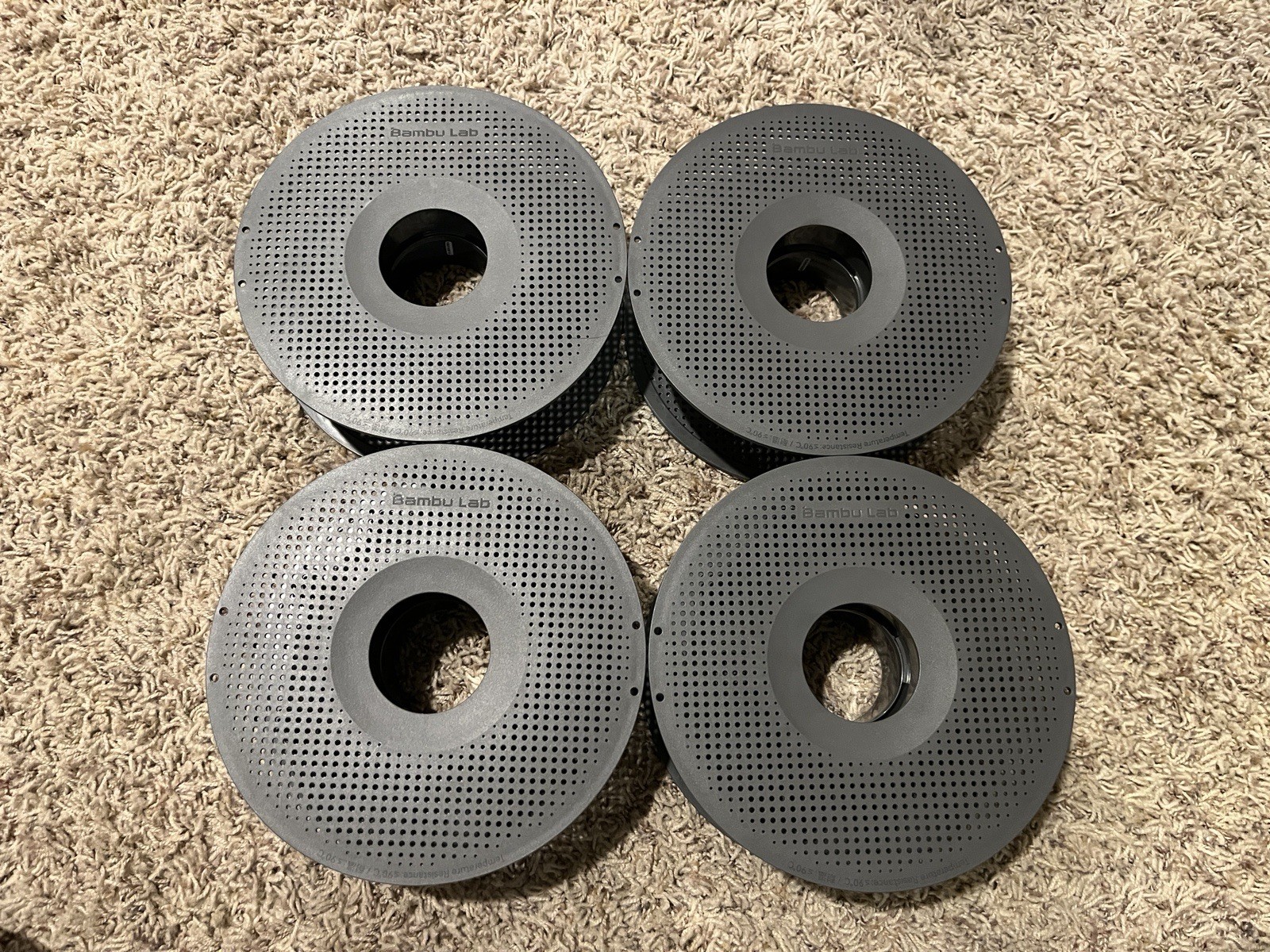 OEM Bambu Lab ABS-GF Reusable AMS Spools Empty 4 Pack Lot Dark Gray