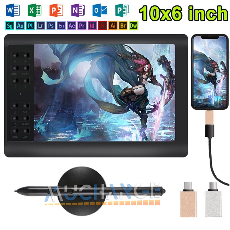 Professional Digital Graphics Drawing Tablet Battery-free pen 10" X 6" Large