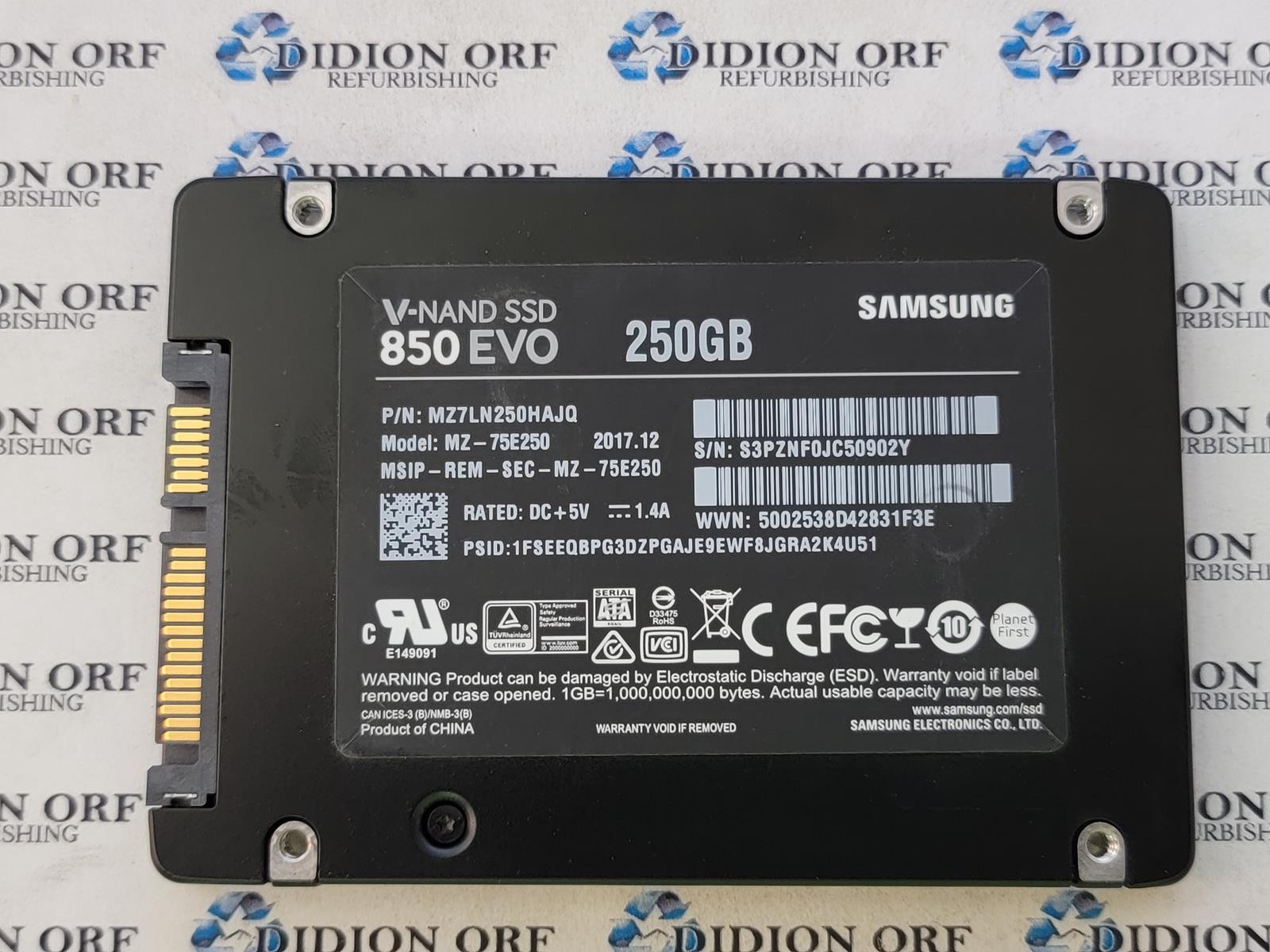 SAMSUNG 250GB 2.5" SATA SSD MZ-75E250, Grade A+, SKU 22488