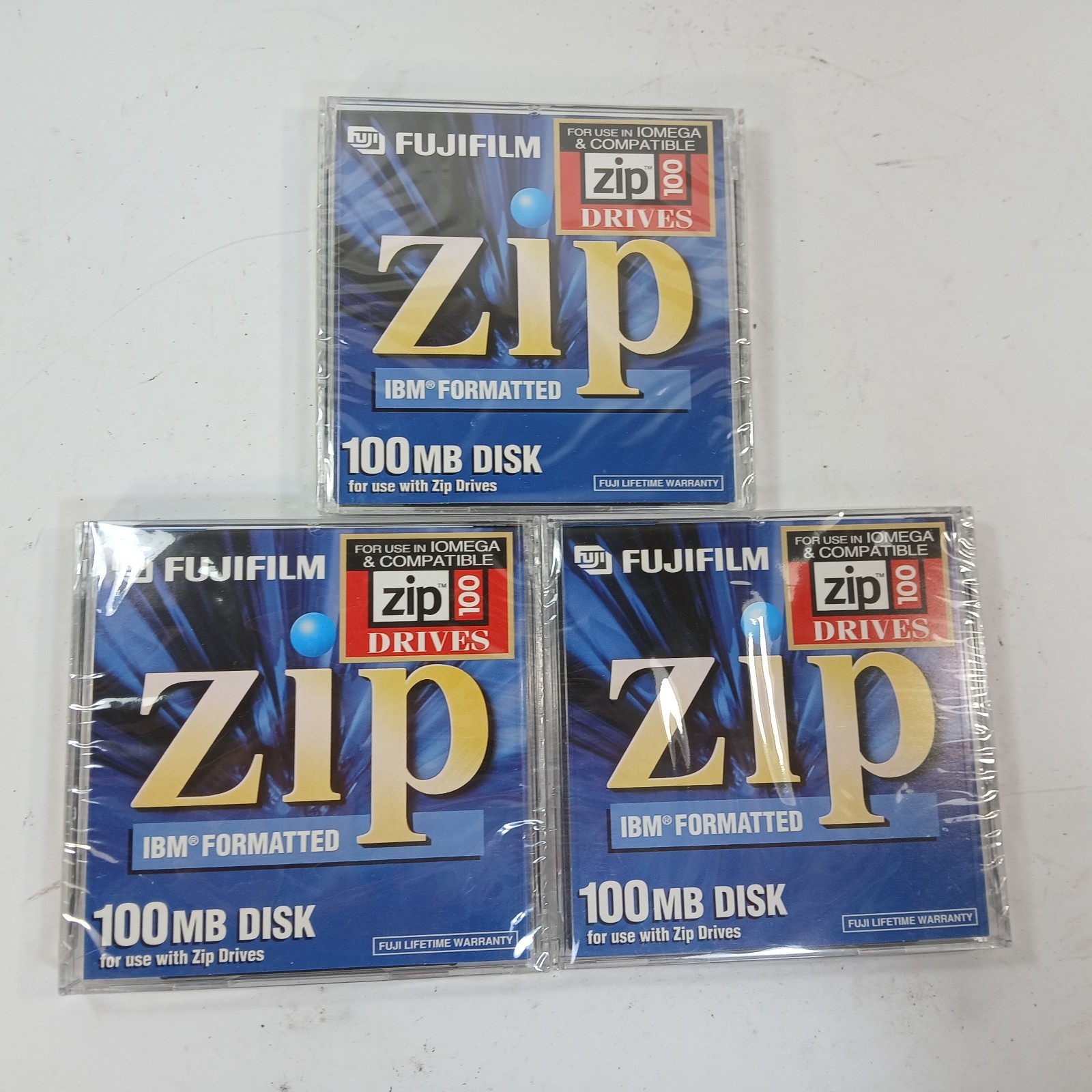 Lot of 3x 100MB Fuji Film IBM Formatted Zip Disks NOS Brand NEW For Zip Drives