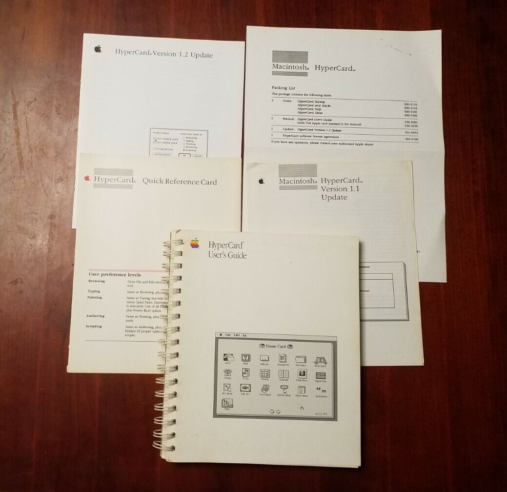 Vintage Apple HyperCard User's Guide 1988 w/ Ref. Card Updates..