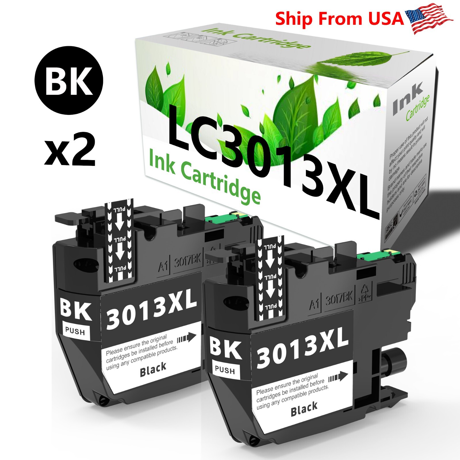 2PK replace for Brother LC3013 Black Ink Cartridge for MFC-J491DW MFC-J497DW