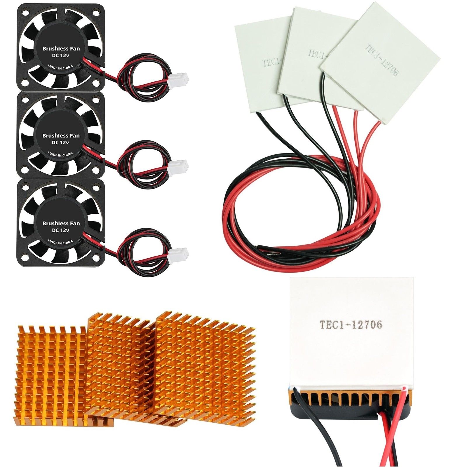 3 Sets TEC112706 Peltier Cooler Module Kit 6A 12V Panel Aluminum Heat Sink