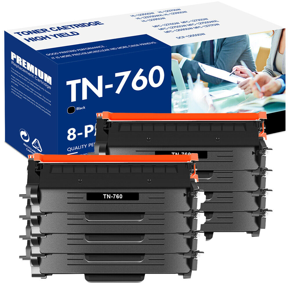 8X High Yield TN760 TN730 Toner With IC Chip For Brother MFC-L2710DW HL-L2395DW