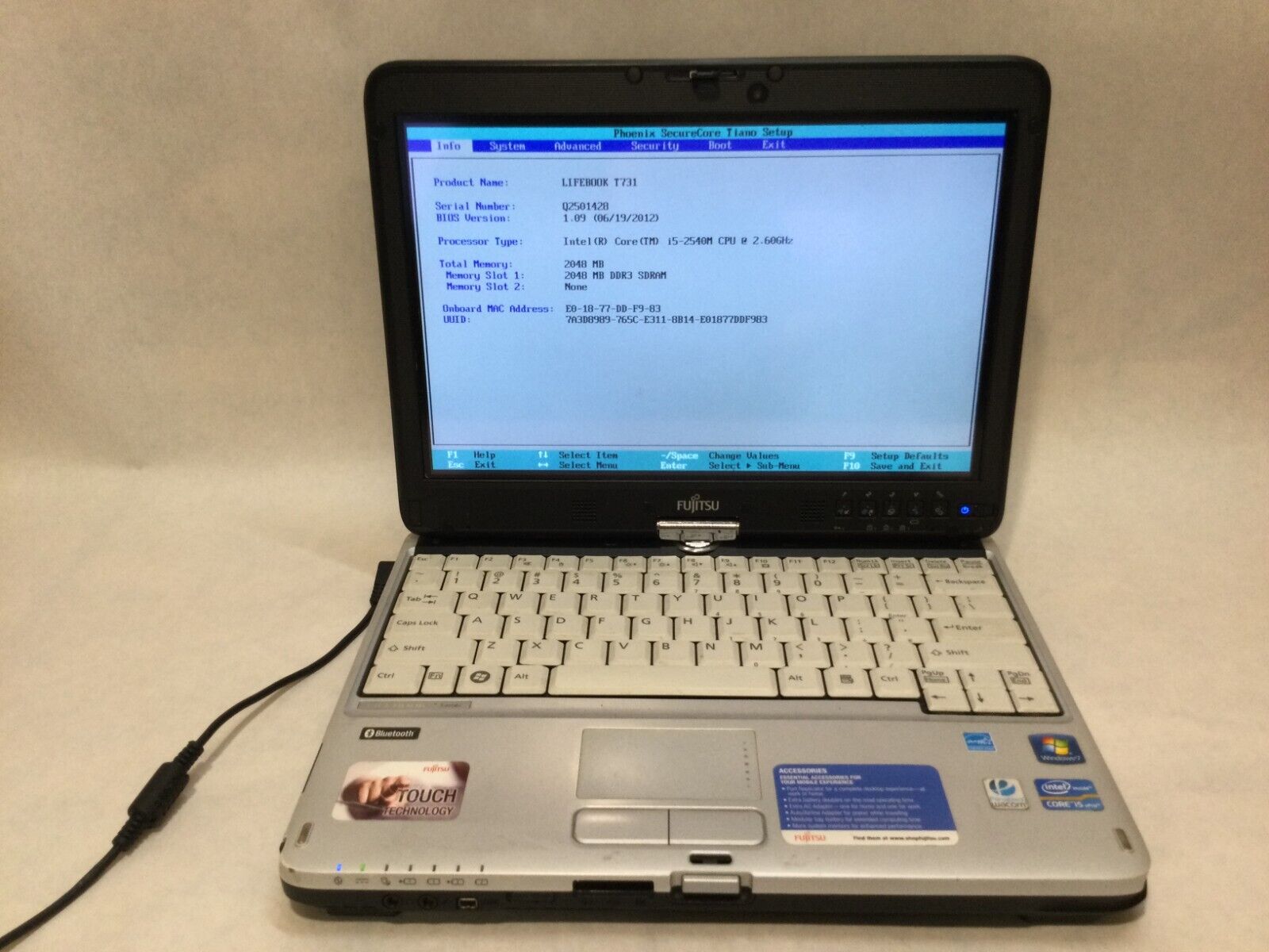 Fujitsu Lifebook T731 13.3” / Intel Core i5-2540M @ 2.60GHz / (MISSING PARTS)MR