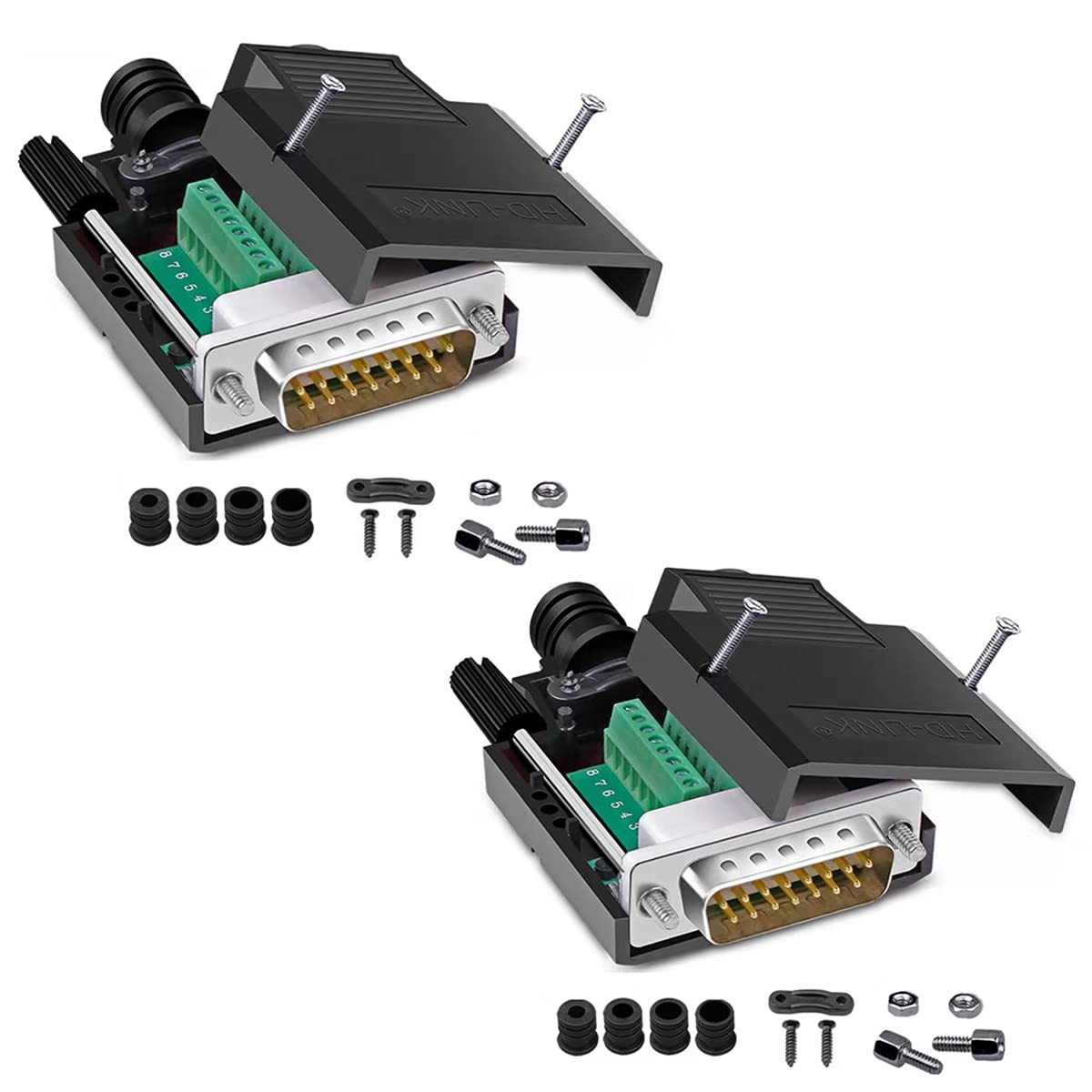 2 PCS Solderless DB15 Male RS232 DSUB Serial Adapters 16mm 2Row 15 Pin Port