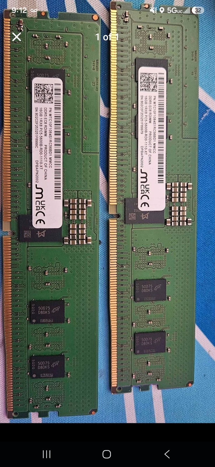 RDIMM MICRON  DDR5 SERVER MEMORY 1x16 Sticks  5600 RAM