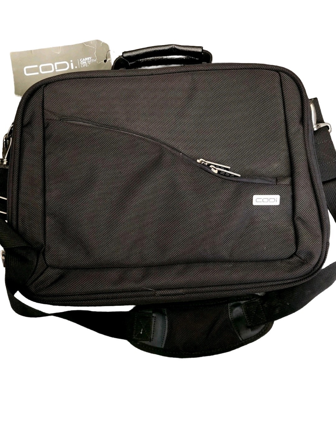 CODi Shoulder Bag 16” Laptop Bag Work Travel Expandable Briefcase Black Nylon 