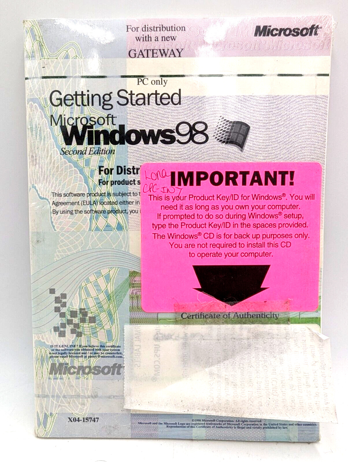 Microsoft Windows 98 Second Edition New Sealed CD w/ COA Product Key