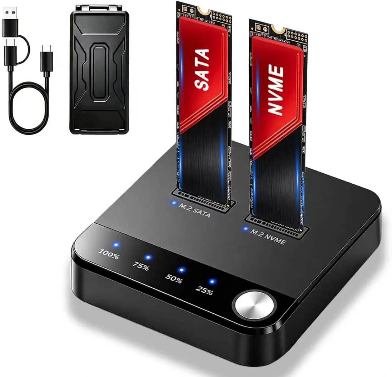 20Gbps M.2 NVMe SATA SSD Dual Bay Cloner Docking Station Offline Clone Tool Free
