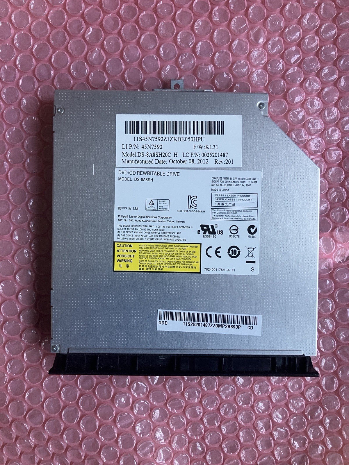 Lenovo Laptop DVD RW Drive DS-8A8SH SATA Slim Optical Drive Untested
