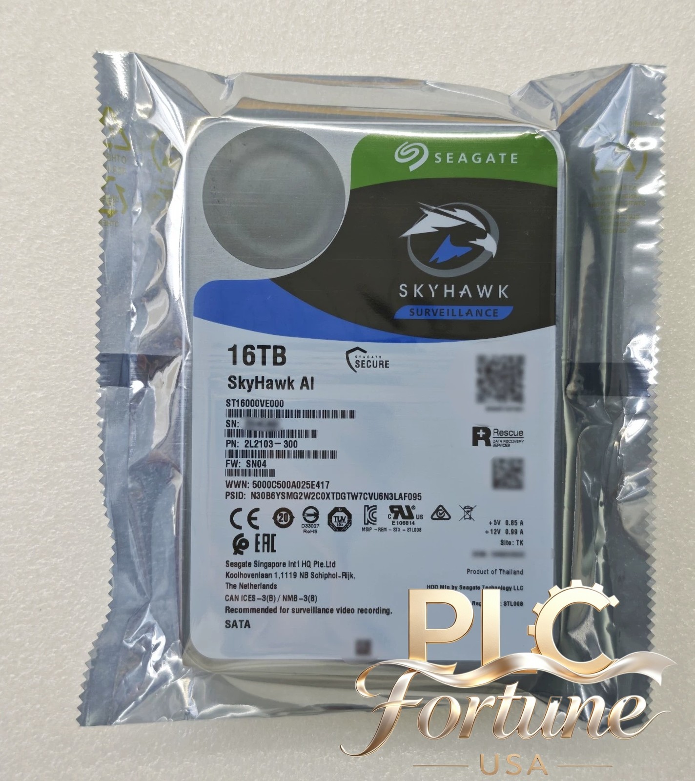 New Seagate ST16000VE000 SkyHawk AI 6Gbps 3.5"SATA 16TB 7200RPM Surveillance HDD