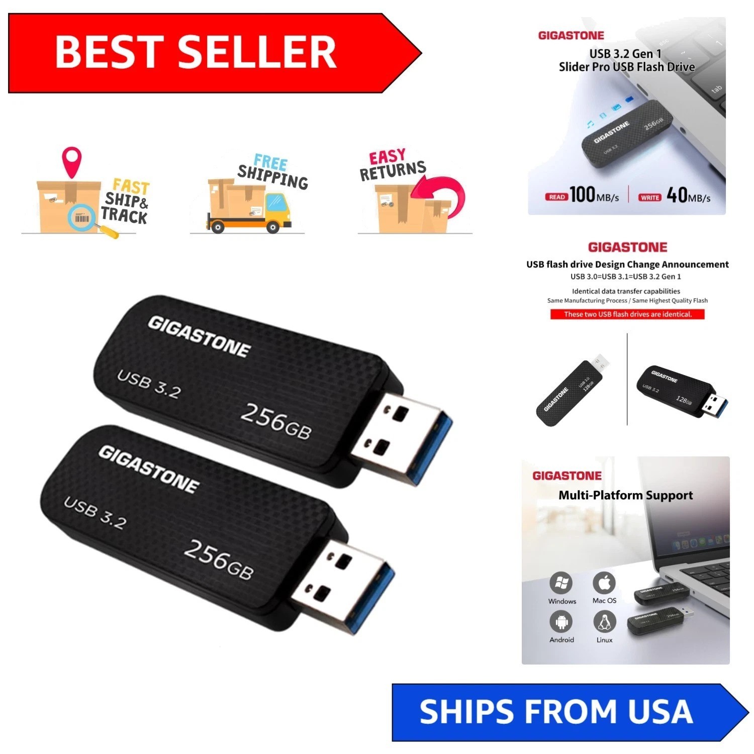Carbon Fiber 256GB Flash Drive Set - Retractable Design for Optimal Protection