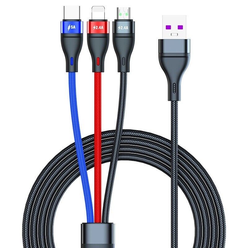 3 In 1 Multi Fast Charging Cable Compatible Durable Reliable