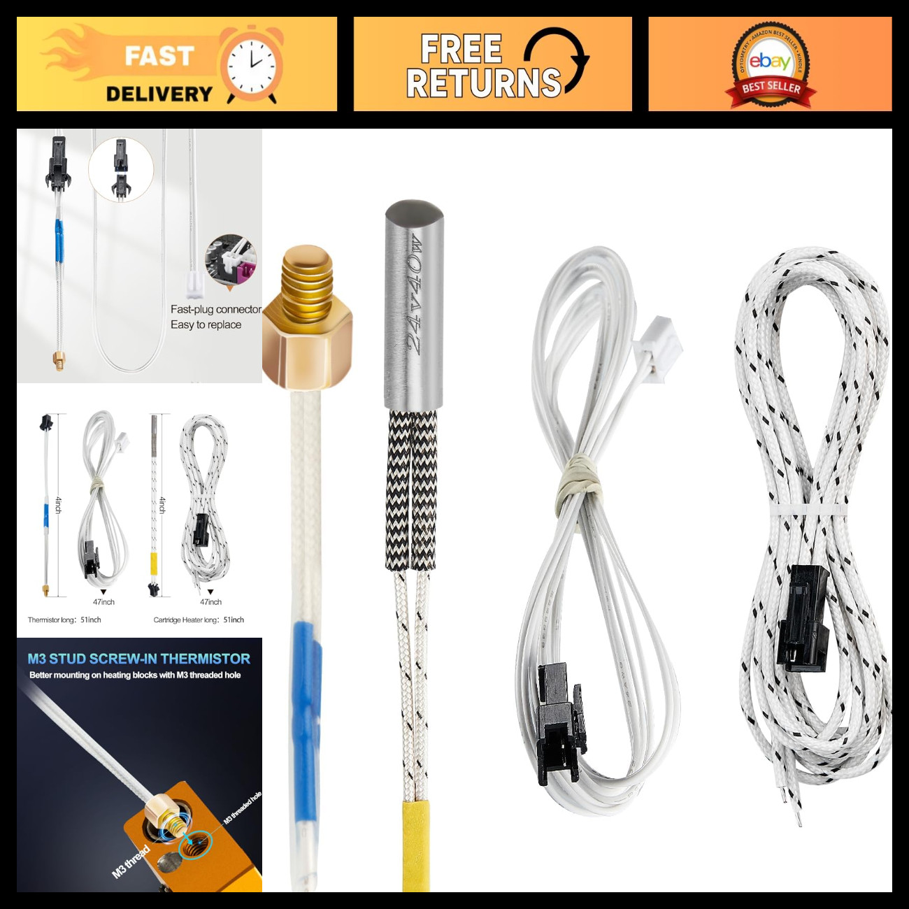 5Aplus Thermistor Replacement for Ender 3 V2 & M3 Stud - High-Quality Upgrade