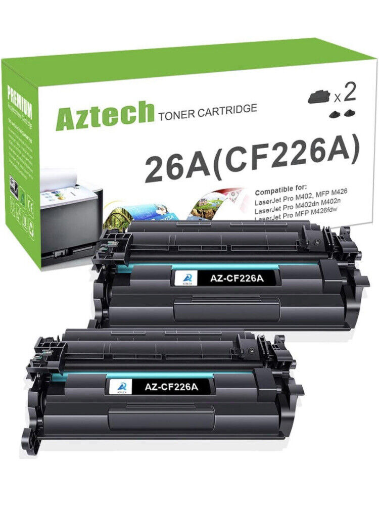 Aztech 26A (CF226A) Black Compatible Toner Cartridge - 2 Pack