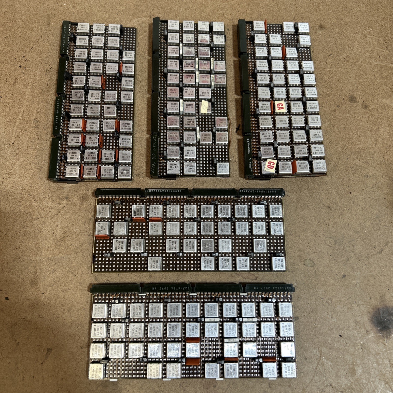 Vintage IBM Syst 370 MST Boards Lot Of 5 Heavily Populated IBM 22 Alu Can Chips