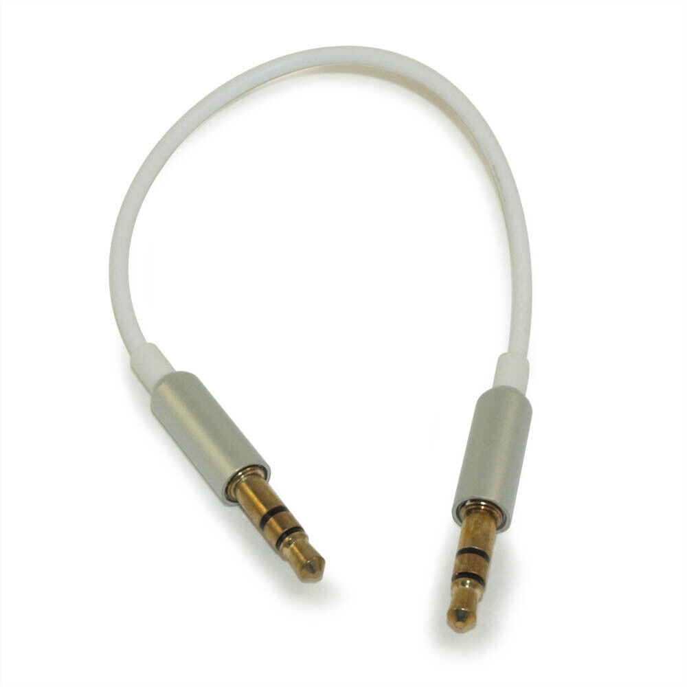 6inch EXTRA SLIM 3.5mm Mini-Stereo TRS Male to Male Gold Plated Cable  Whi