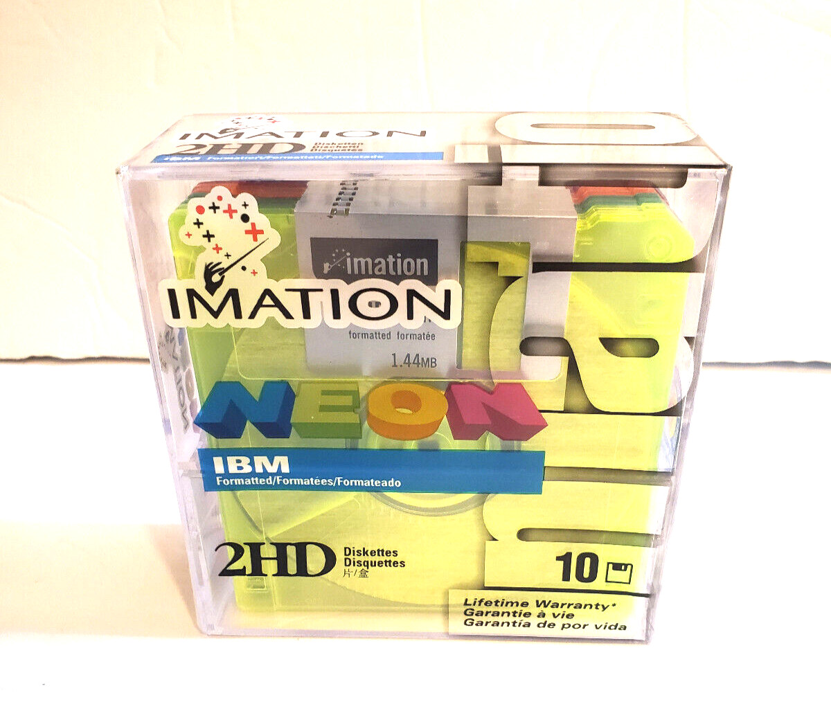 Imation Neon Diskettes IBM Formatted 2HD 1.44 MB 10 Pack Floppy Discs SEALED NEW