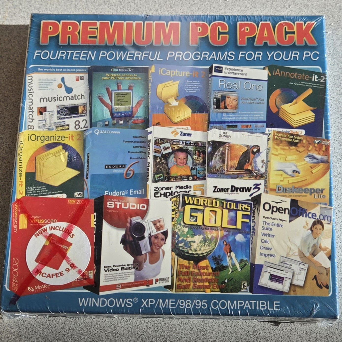 Vtg Premium PC Pack 14 Software Programs Bundle Windows XP 98 95 Sealed New Rare