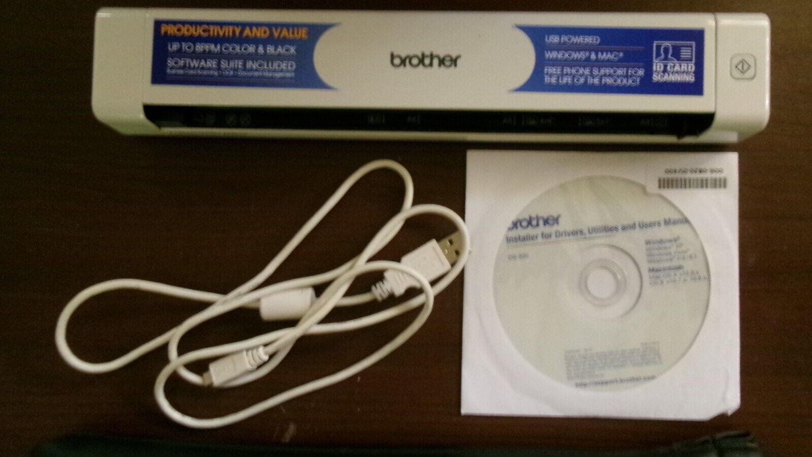 BROTHER SCANNER DS620 - COMES WITH CORD, COVER, MANUALS, DISKS, CLEANER SHEETS