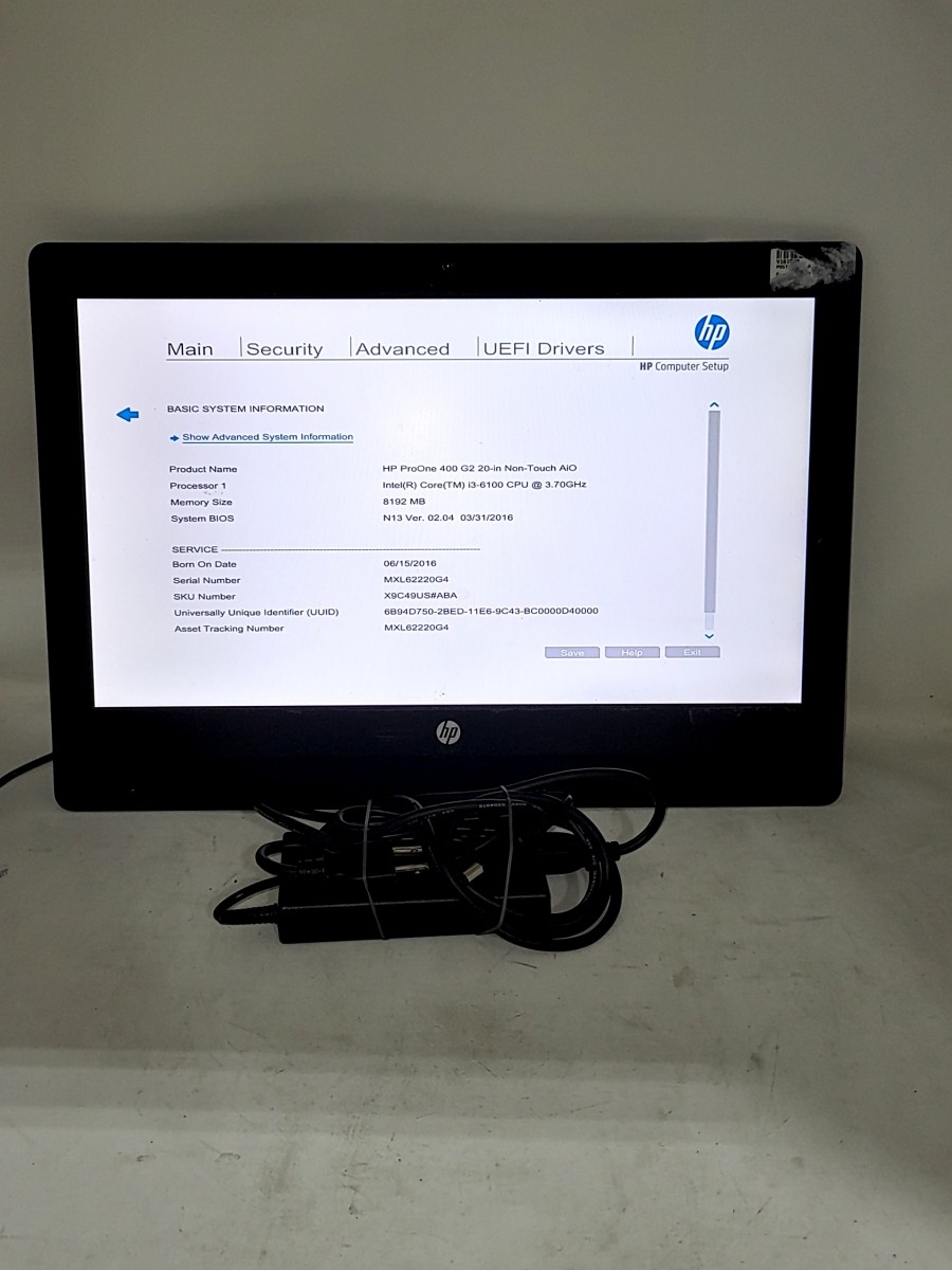 HP PROONE 400 G2 20-IN NON-TOUCH AIO Intel Core I3-6100 8GB 500GB SEE NOTES