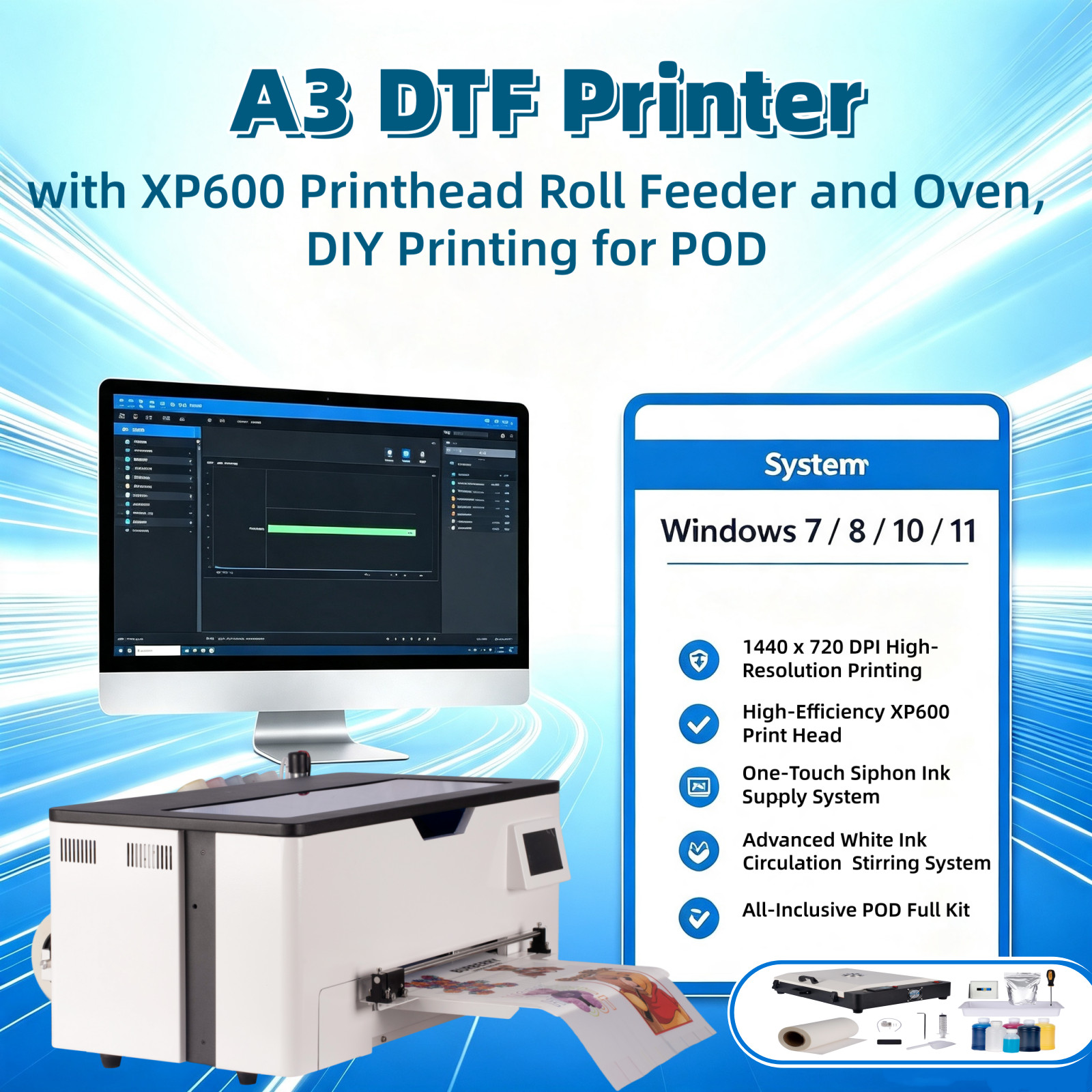 A3 DTF Printer with XP600 Printhead Roll Feeder  Oven DIY Printing for Beginners