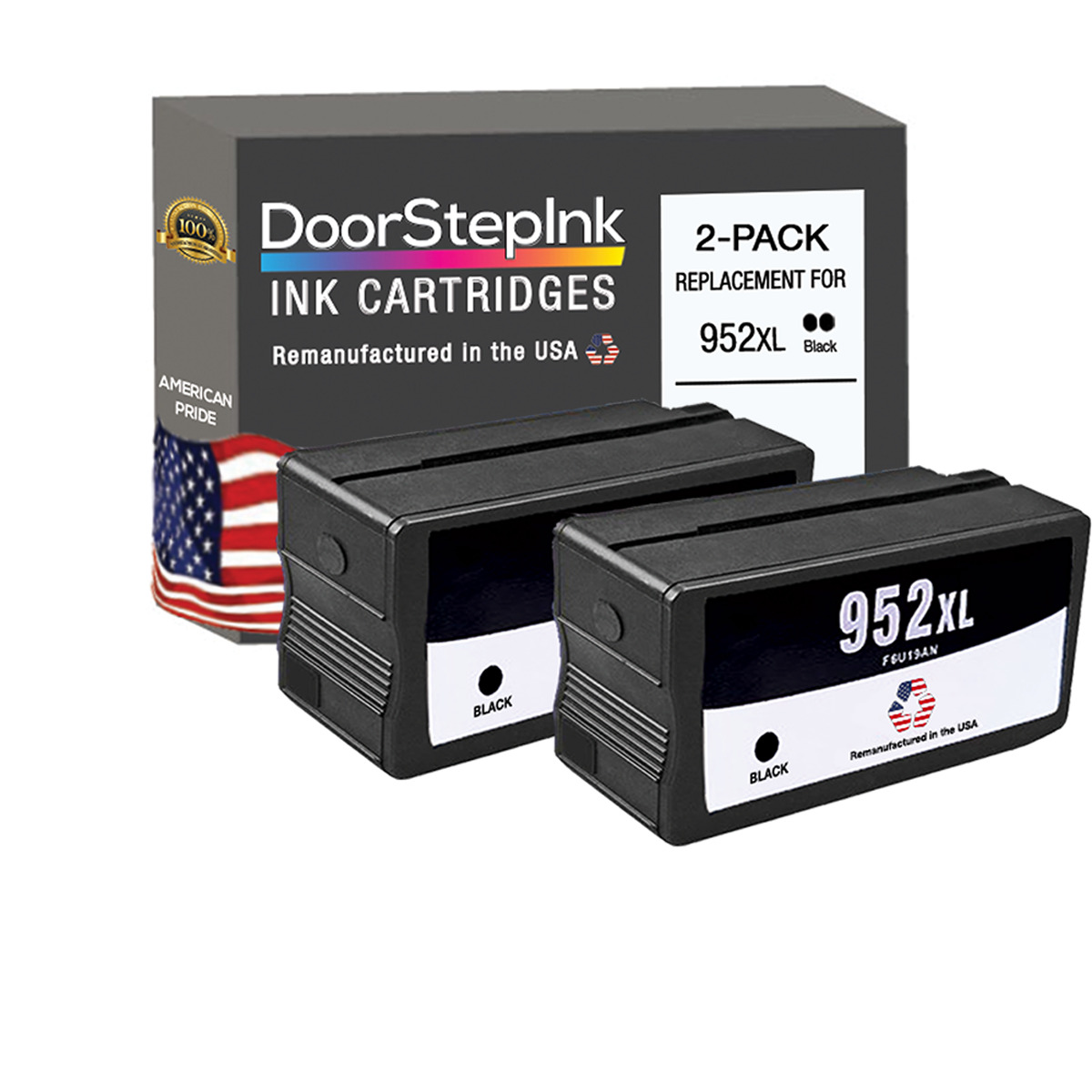 DoorStepInk Remanufactured in the USA Ink Cartridge for HP 952XL Black 2 PK
