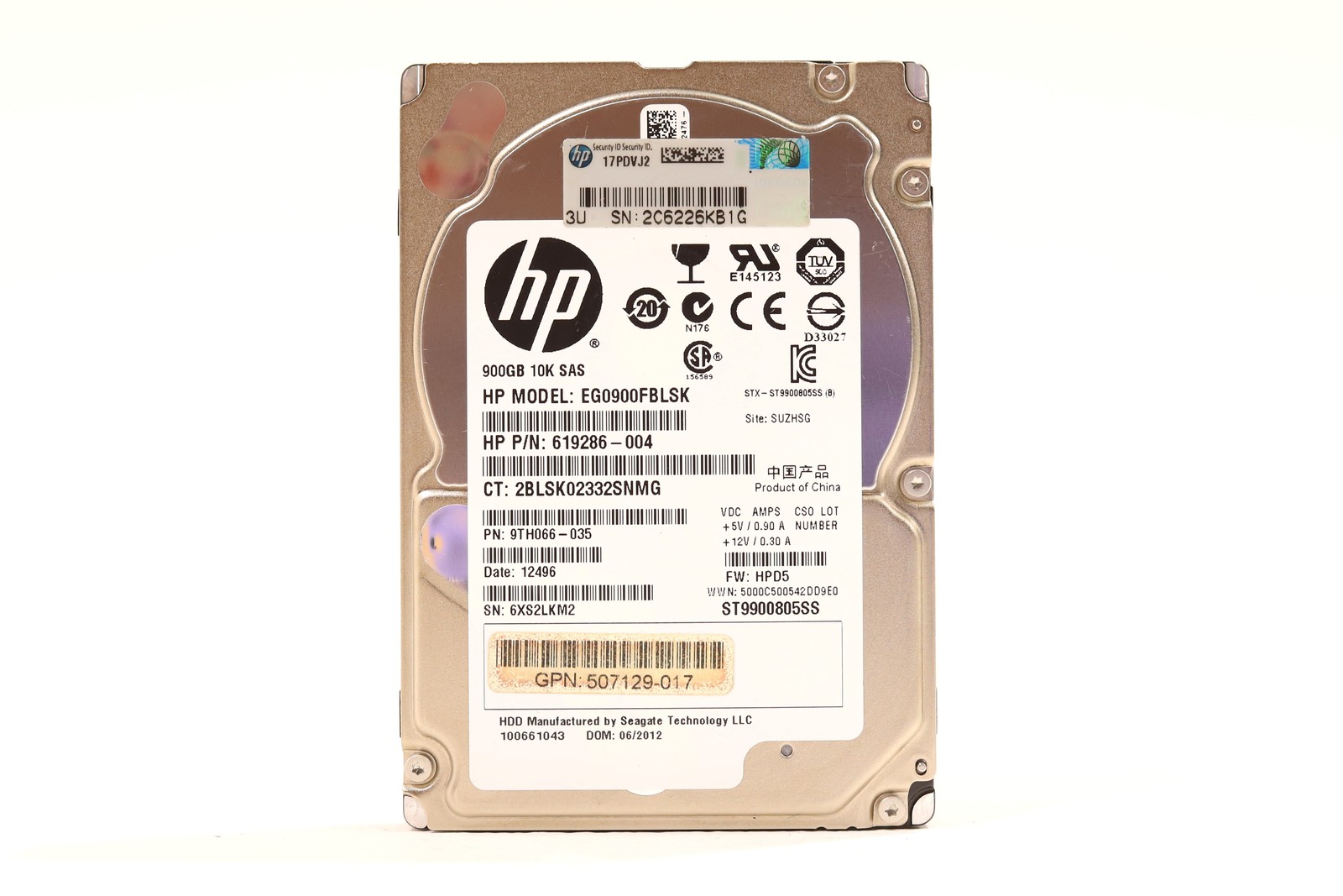 HP EG0900FBLSK 900GB 2.5" 6Gb/s 10K RPM SAS Hard Drive P/N: 507129-017 Tested