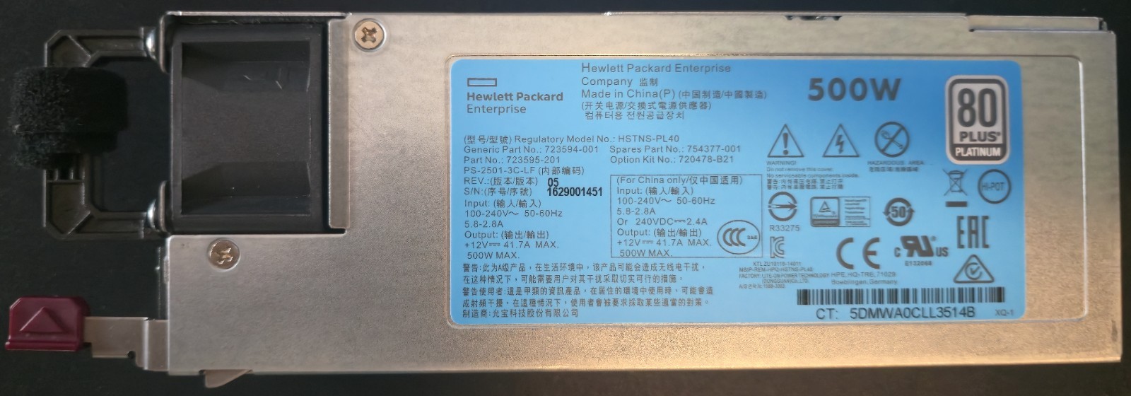 HPE HSTNS-PL40 723595-201 500W Switching Power Supply