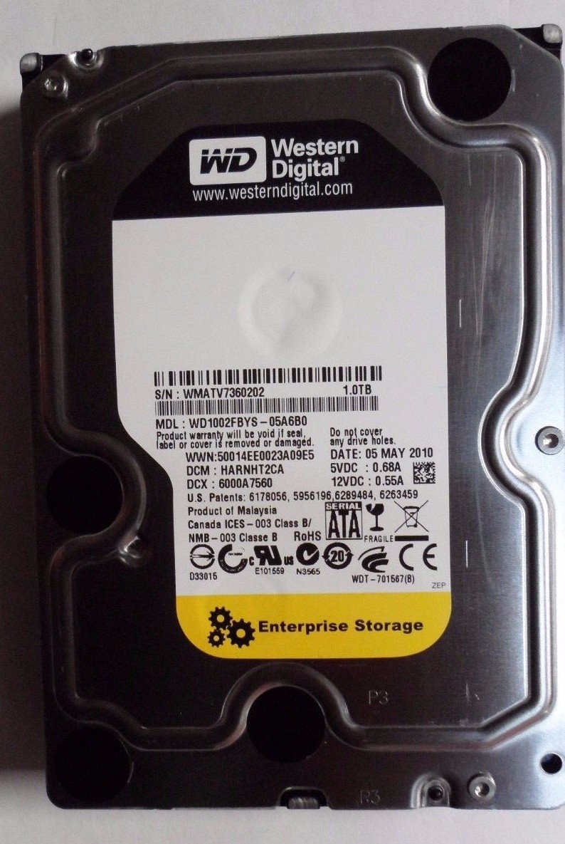 Western Digital 1TB 7.2K RPM SATA 3.5 WD1002FBYS-05A6B0 HDD