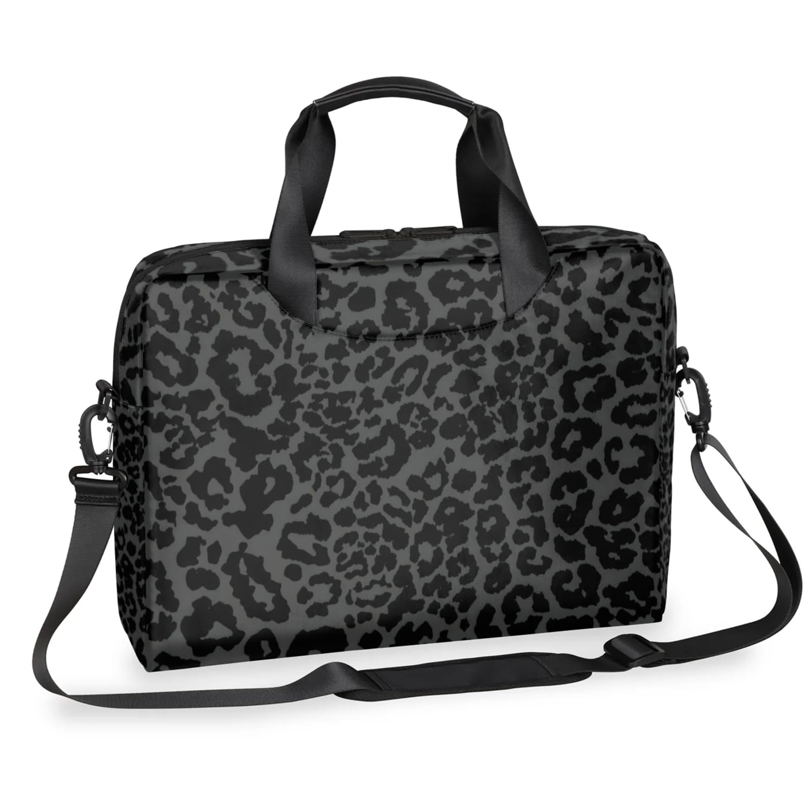 Laptop Shoulder Bag, Black Leopard Print Computer Laptop Bag Waterproof Lapto...