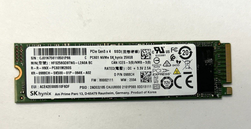 SK Hynix 256GB PC601 NVMe PCIe Gen3x4 SSD HFS256GD9TNG-L2A0A BA 0988CH