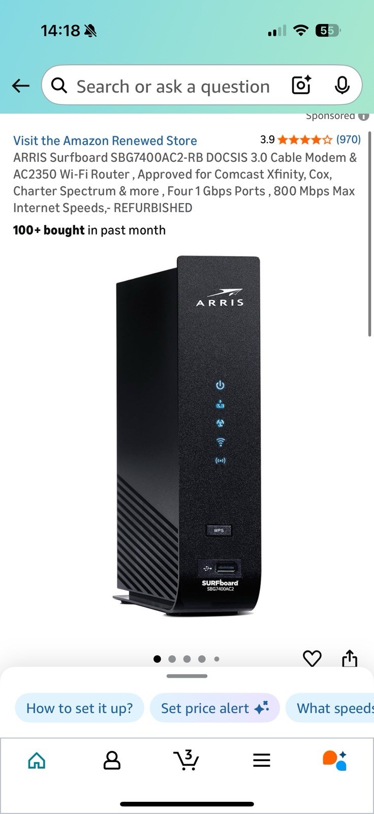 ARRIS Surfboard SBG7400AC2-RB DOCSIS 3.0 Cable Modem & AC2350 Wi-Fi Router