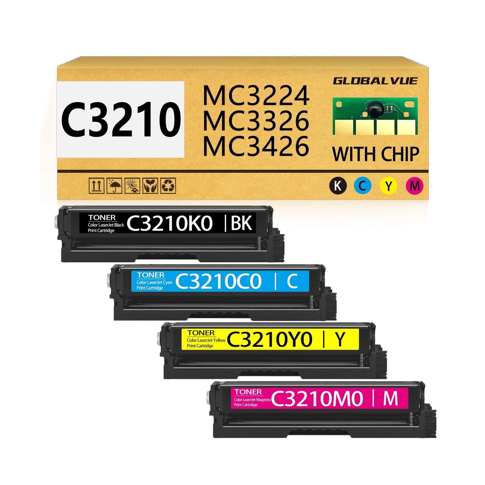 C3210 Toner Cartridges 4 Pack (with Chip) Compatible with Lexmark C3210C0 C32...