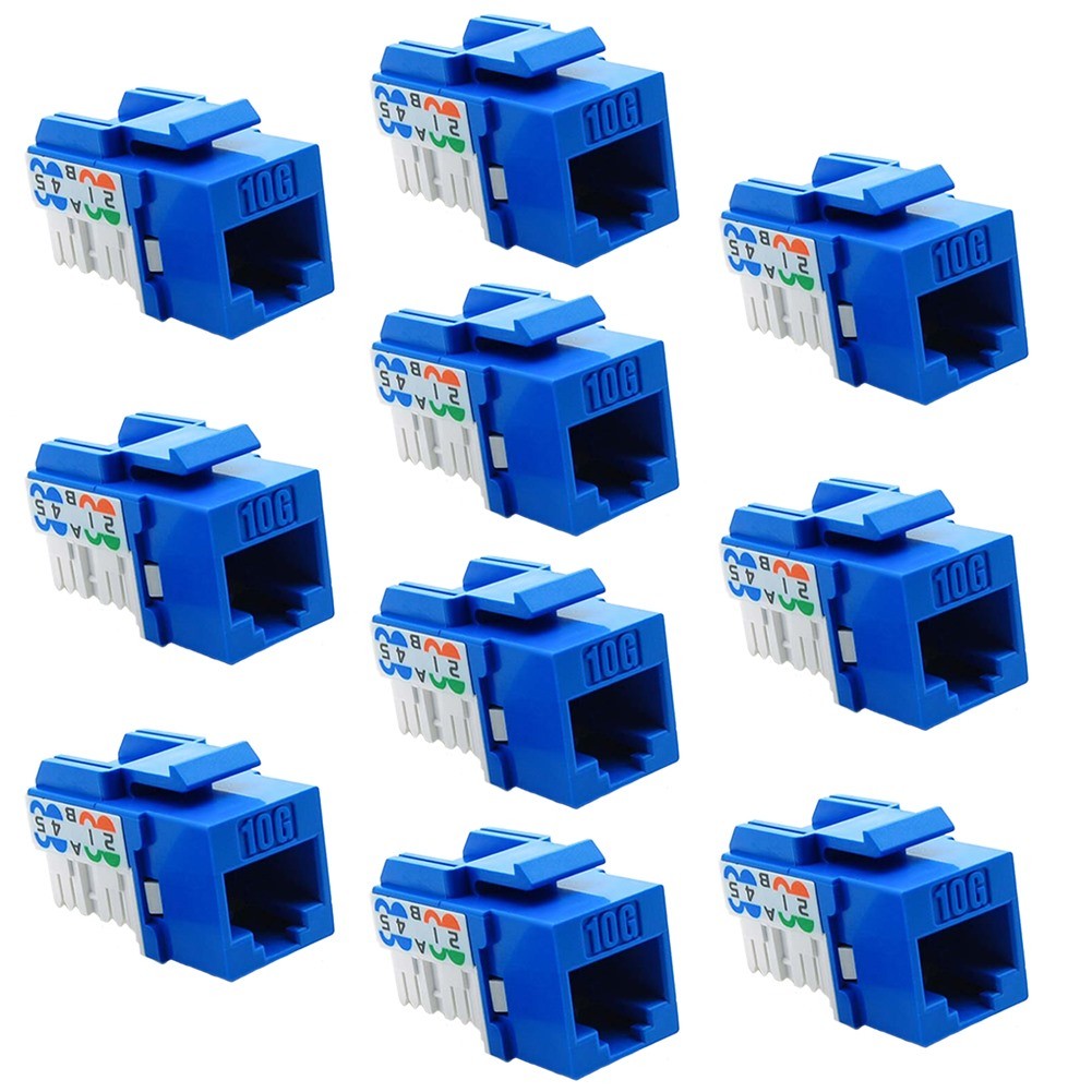 10x Cat6A RJ45 Network LAN Ethernet 10G Keystone Jack 110 Punch Down 8P8C Blue