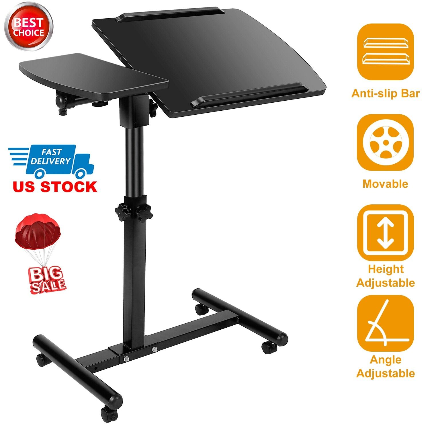 Height Angle Adjustable Laptop Sofa Desk Overbed Food Tray Table Stand for Home