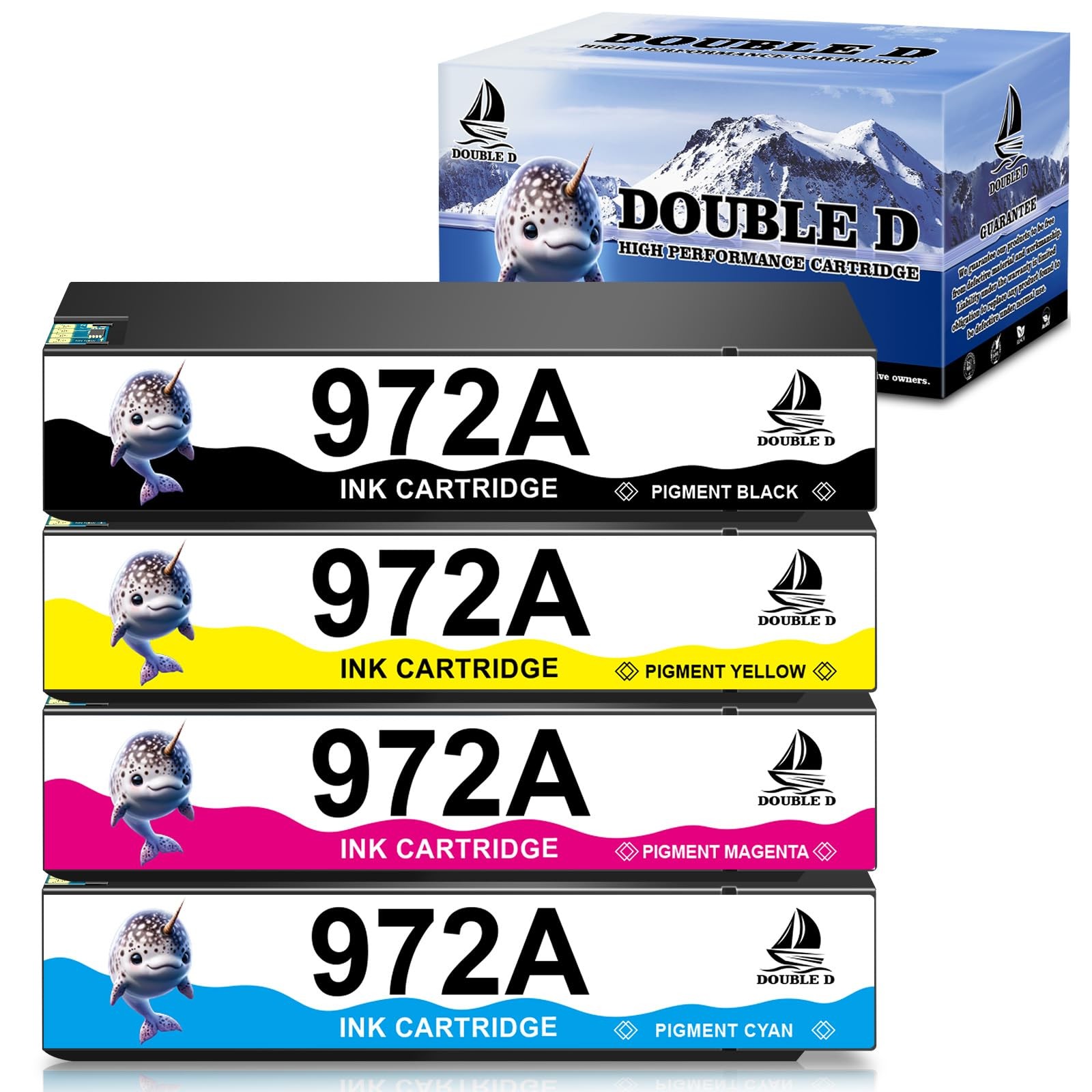 DOUBLE D 972 972A 972X Ink Cartridges 4 Pack BK C M Y for HP PageWide